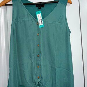 New Fortune & Ivy Bendry V-Neck Tie-Front Tank Top Blouse - Sage Green - Small